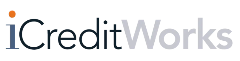 iCreditWorks logo with black and gray text and an orange dot above the letter i.
