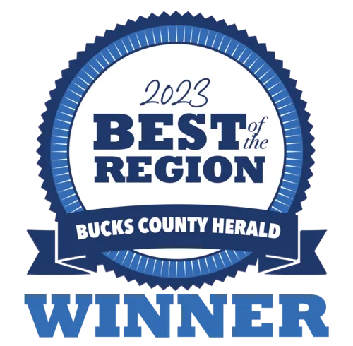 2023 Best of the Region Bucks County Herald Winner blue and white award badge.